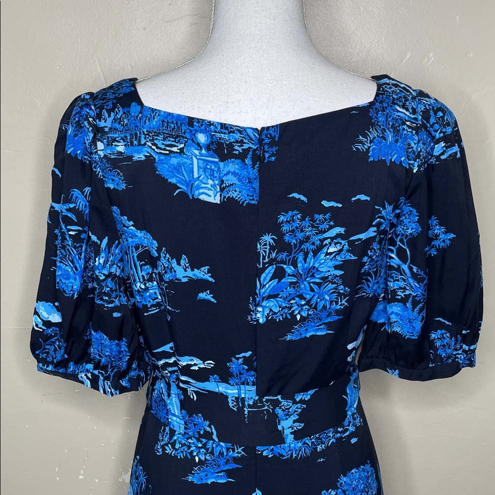 ANN TAYLOR Petite Blue & Black Floral Toile Square NIGHT SKY MIDI Dress 6P - Picture 5 of 15